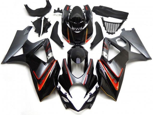 Billige Suzuki GSXR 1000 Motorrad Verkleidung 2007-2008 - Glanzendes Schwarz Rot Silber