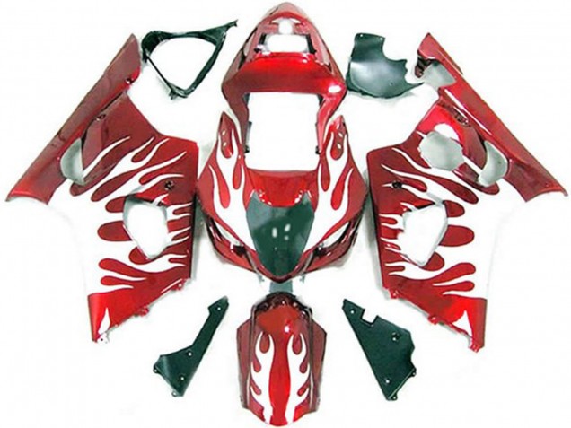 Billige Suzuki GSXR 1000 Motorrad Verkleidung 2003-2004 - Weiss Rot Flamme