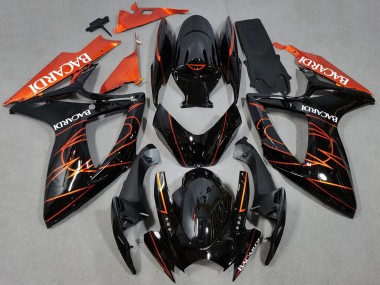 Billige Suzuki GSXR 600 / GSXR 750 Motorrad Verkleidung 2006-2007 - Glanzendes Schwarz Orange Bacardi