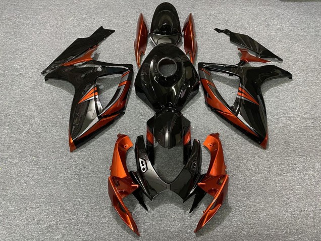 Billige Suzuki GSXR 600 / GSXR 750 Motorrad Verkleidung 2006-2007 - Glanzendes Schwarz Orange