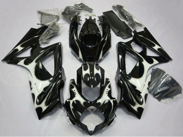 Billige Suzuki GSXR 600 / GSXR 750 Motorrad Verkleidung 2008-2010 - Glanzendes Schwarz Weiss
