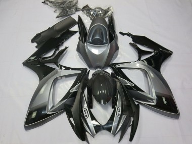 Billige Suzuki GSXR 600 / GSXR 750 Motorrad Verkleidung 2006-2007 - Grau Glanzendes Schwarz Streifen