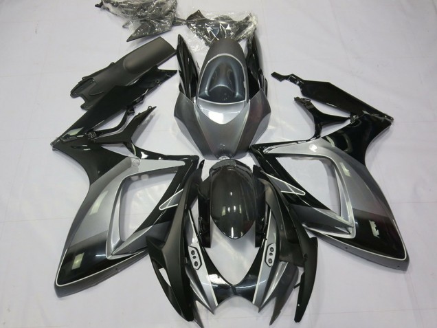 Billige Suzuki GSXR 600 / GSXR 750 Motorrad Verkleidung 2006-2007 - Grau Glanzendes Schwarz Streifen