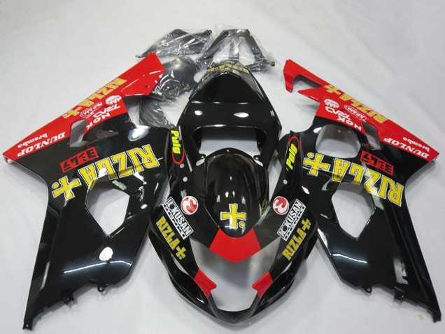 Billige Suzuki GSXR 600 / GSXR 750 Motorrad Verkleidung 2004-2005 - Glanzendes Schwarz Rot Gelb Rizla
