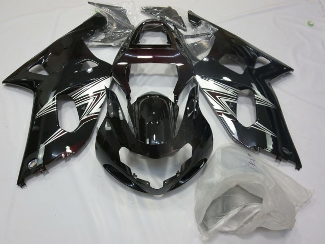 Billige Suzuki GSXR 600 / GSXR 750 Motorrad Verkleidung 2001-2003 - Glanzendes Schwarz Silber Weiss