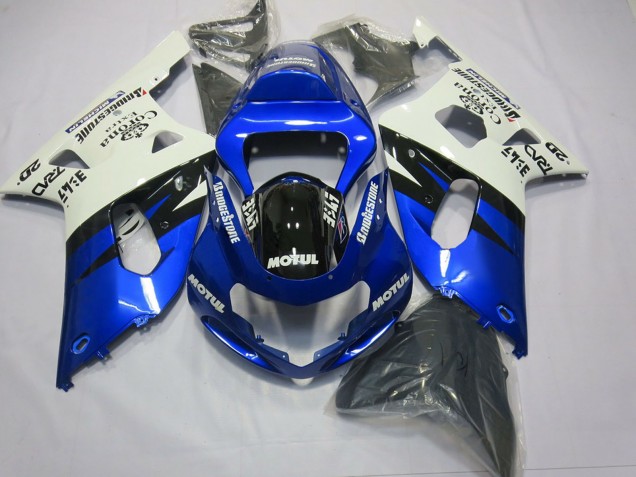Billige Suzuki GSXR 600 / GSXR 750 Motorrad Verkleidung 2001-2003 - Weiss Blau Glanzendes Schwarz