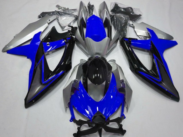 Billige Suzuki GSXR 600 / GSXR 750 Motorrad Verkleidung 2008-2010 - Silber Blau Glanzendes Schwarz