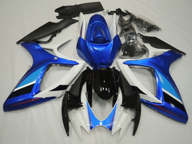 Billige Suzuki GSXR 600 / GSXR 750 Motorrad Verkleidung 2006-2007 - Weiss Blau Glanzendes Schwarz Streifen