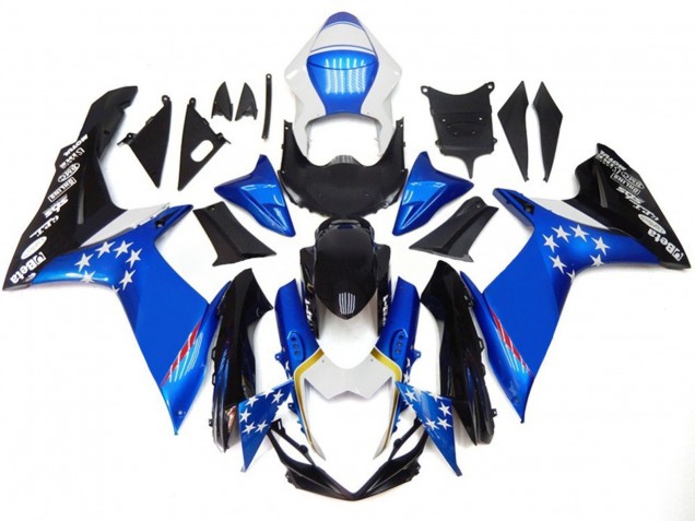 Billige Suzuki GSXR 600 / GSXR 750 Motorrad Verkleidung 2011-2024 - Blau Stil mit Rot Sterns