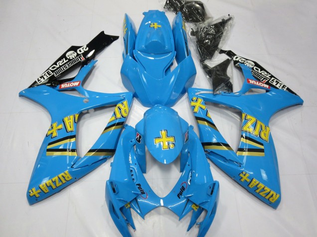 Billige Suzuki GSXR 600 / GSXR 750 Motorrad Verkleidung 2006-2007 - Hellblau Schwarz Gelb Rizla