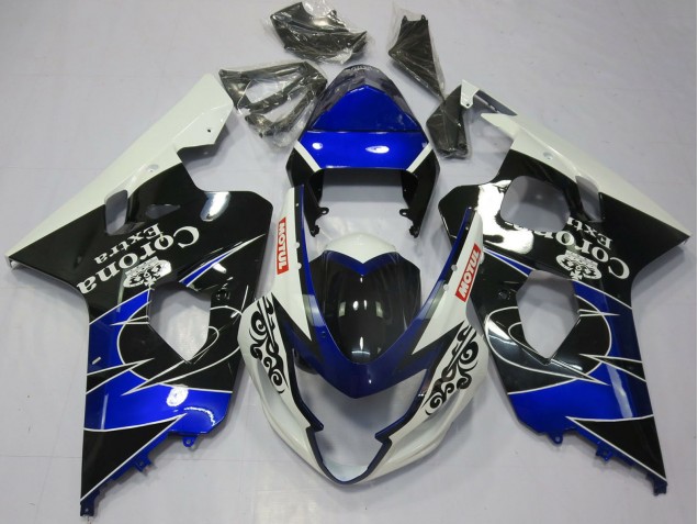 Billige Suzuki GSXR 600 / GSXR 750 Motorrad Verkleidung 2004-2005 - Weiss Blau Schwarz Corona Motul
