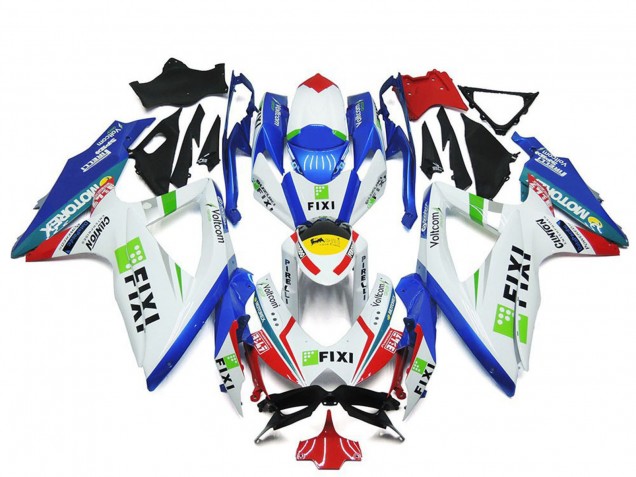 Billige Suzuki GSXR 600 / GSXR 750 Motorrad Verkleidung 2008-2010 - Weiss Blau Grun Gelb Rot Fixi