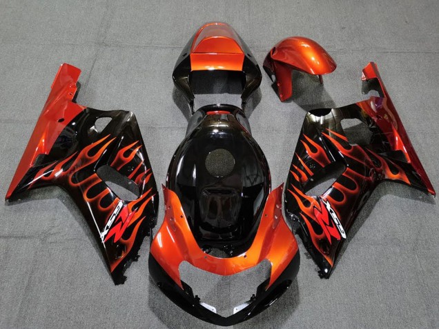 Billige Suzuki GSXR 600 / GSXR 750 Motorrad Verkleidung 2001-2003 - Glanzendes Schwarz Orange Flamme