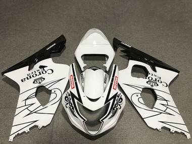 Billige Suzuki GSXR 600 / GSXR 750 Motorrad Verkleidung 2004-2005 - Weiss Glanzendes Schwarz Corona Motul Stil