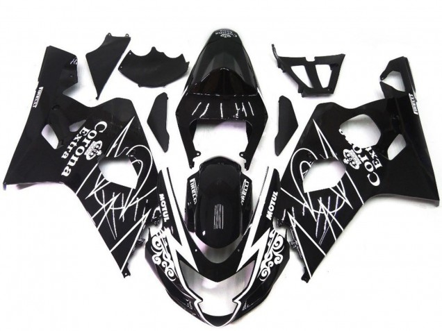 Billige Suzuki GSXR 600 / GSXR 750 Motorrad Verkleidung 2004-2005 - Glanzendes Schwarz Weiss Corona Stil