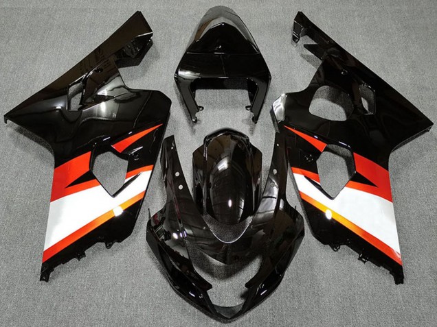 Billige Suzuki GSXR 600 / GSXR 750 Motorrad Verkleidung 2004-2005 - Glanzendes Schwarz Orange Weiss