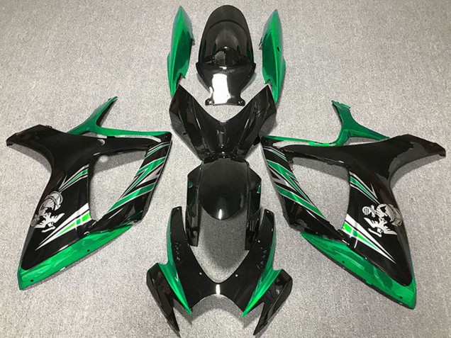 Billige Suzuki GSXR 600 / GSXR 750 Motorrad Verkleidung 2006-2007 - Grun Glanzendes Schwarz