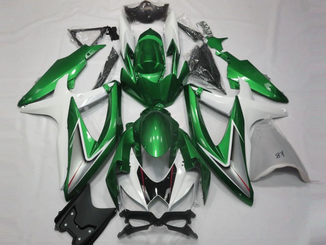 Billige Suzuki GSXR 600 / GSXR 750 Motorrad Verkleidung 2008-2010 - Weiss Grun Silber Glanzendes Schwarz