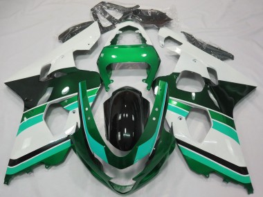 Billige Suzuki GSXR 600 / GSXR 750 Motorrad Verkleidung 2004-2005 - Glanzendes Grun Grun Weiss