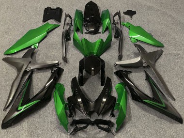 Billige Suzuki GSXR 600 / GSXR 750 Motorrad Verkleidung 2008-2010 - Grun Grau Glanzendes Schwarz