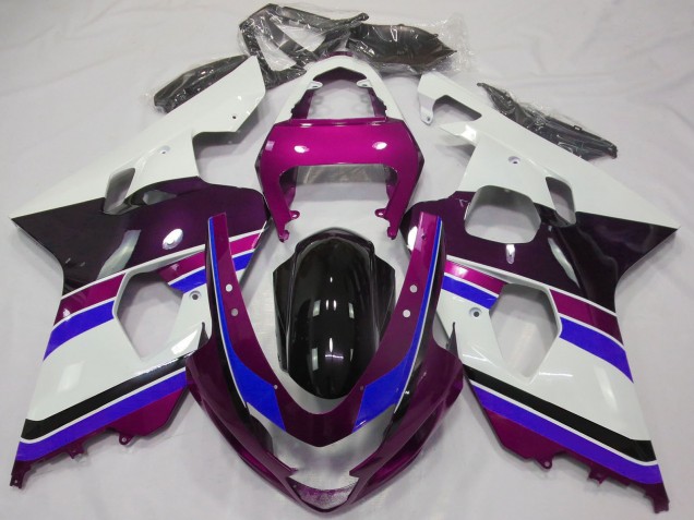 Billige Suzuki GSXR 600 / GSXR 750 Motorrad Verkleidung 2004-2005 - Weiss Rosa Blau Glanzendes Schwarz