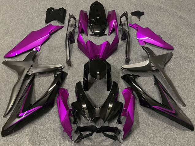 Billige Suzuki GSXR 600 / GSXR 750 Motorrad Verkleidung 2008-2010 - Rosa Glanzendes Schwarz Matt Schwarz