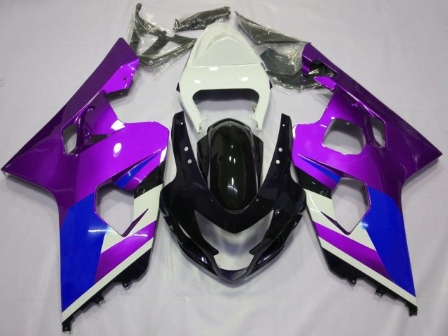 Billige Suzuki GSXR 600 / GSXR 750 Motorrad Verkleidung 2004-2005 - Weiss Lila Blau Glanzendes Schwarz