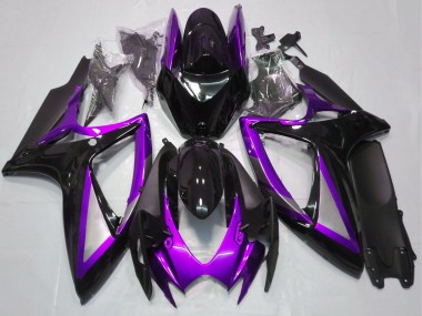 Billige Suzuki GSXR 600 / GSXR 750 Motorrad Verkleidung 2006-2007 - Lila Glanzendes Schwarz Matt Schwarz