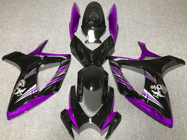 Billige Suzuki GSXR 600 / GSXR 750 Motorrad Verkleidung 2006-2007 - Lila Glanzendes Schwarz