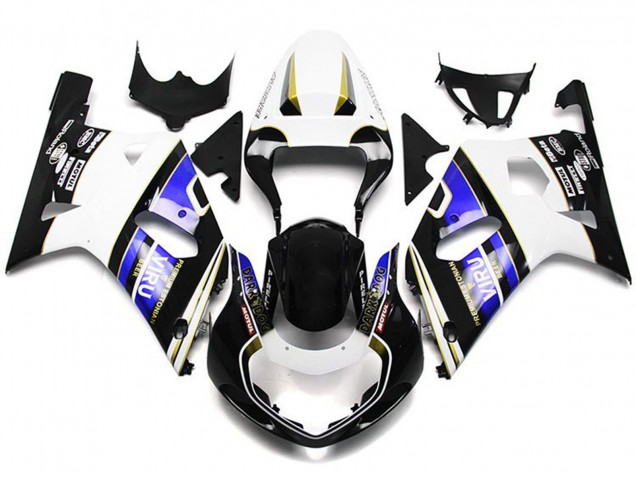 Billige Suzuki GSXR 600 / GSXR 750 Motorrad Verkleidung 2001-2003 - Weiss Blau Glanzendes Schwarz Viru Stil