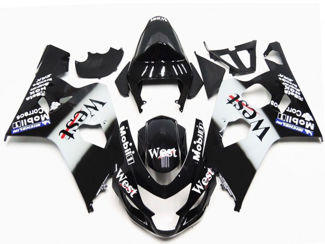 Billige Suzuki GSXR 600 / GSXR 750 Motorrad Verkleidung 2004-2005 - Glanzendes Schwarz Weiss West OEM Stil