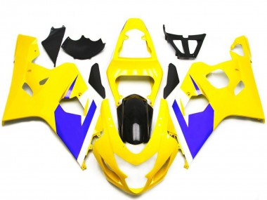Billige Suzuki GSXR 600 / GSXR 750 Motorrad Verkleidung 2004-2005 - Gelb Blau Weiss Glanzendes Schwarz