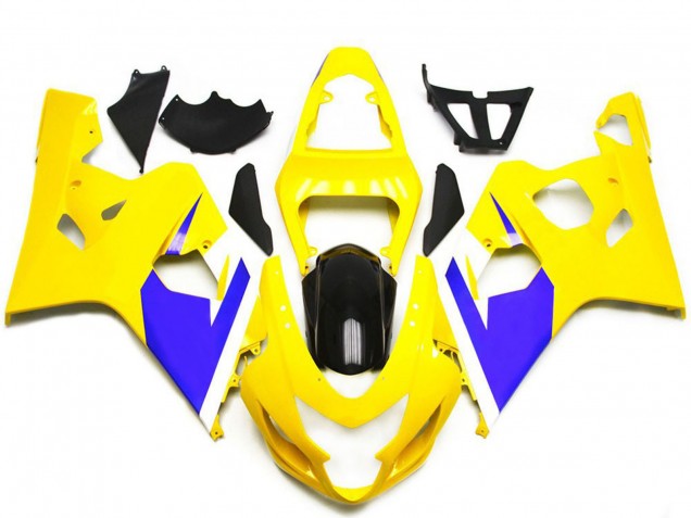 Billige Suzuki GSXR 600 / GSXR 750 Motorrad Verkleidung 2004-2005 - Gelb Blau Weiss Glanzendes Schwarz
