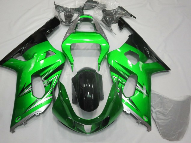 Billige Suzuki GSXR 600 / GSXR 750 Motorrad Verkleidung 2001-2003 - Grun Silber Glanzendes Schwarz