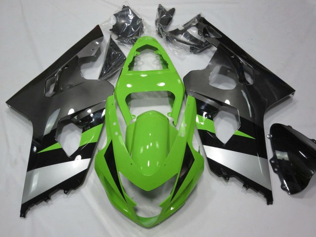 Billige Suzuki GSXR 600 / GSXR 750 Motorrad Verkleidung 2004-2005 - Grun Silber Glanzendes Schwarz