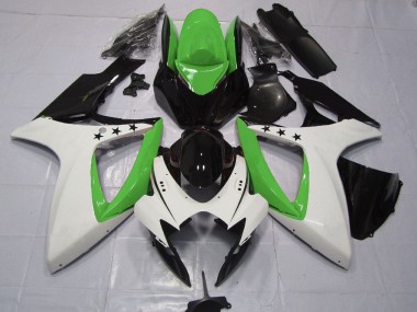 Billige Suzuki GSXR 600 / GSXR 750 Motorrad Verkleidung 2006-2007 - Grun Weiss Glanzendes Schwarz Stern