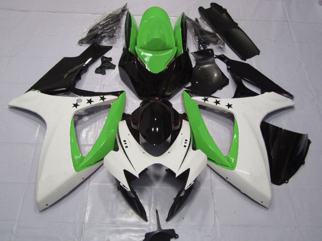 Billige Suzuki GSXR 600 / GSXR 750 Motorrad Verkleidung 2006-2007 - Grun Weiss Glanzendes Schwarz Stern