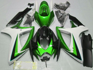 Billige Suzuki GSXR 600 / GSXR 750 Motorrad Verkleidung 2006-2007 - Grun Weiss Glanzendes Schwarz