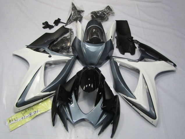 Billige Suzuki GSXR 600 / GSXR 750 Motorrad Verkleidung 2006-2007 - Weiss Grau Glanzendes Schwarz