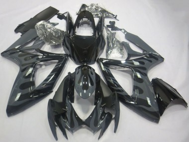 Billige Suzuki GSXR 600 / GSXR 750 Motorrad Verkleidung 2006-2007 - Grau Schwarz Flamme