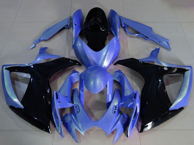 Billige Suzuki GSXR 600 / GSXR 750 Motorrad Verkleidung 2006-2007 - Hellblau Glanzendes Schwarz