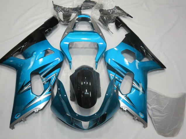 Billige Suzuki GSXR 600 / GSXR 750 Motorrad Verkleidung 2001-2003 - Hellblau Silber Glanzendes Schwarz