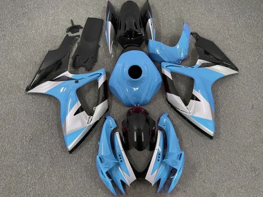 Billige Suzuki GSXR 600 / GSXR 750 Motorrad Verkleidung 2006-2007 - Hellblau Weiss Glanzendes Schwarz