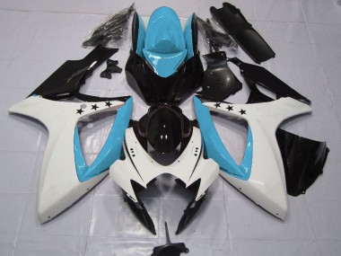 Billige Suzuki GSXR 600 / GSXR 750 Motorrad Verkleidung 2006-2007 - Hellblau Weiss Glanzendes Schwarz Stern