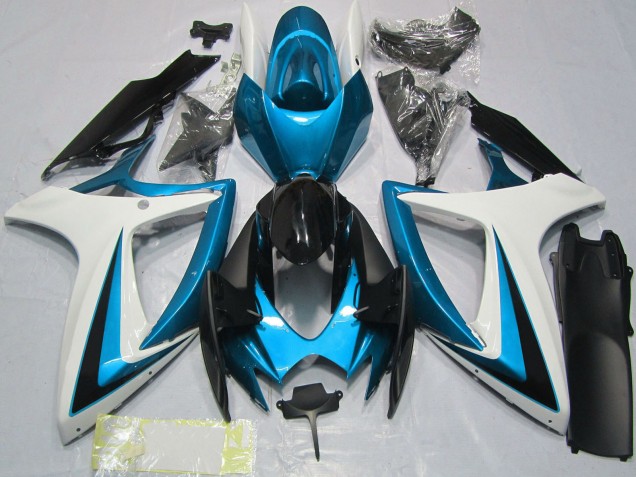 Billige Suzuki GSXR 600 / GSXR 750 Motorrad Verkleidung 2006-2007 - Weiss Blau Glanzendes Schwarz