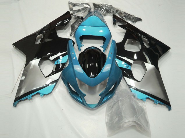 Billige Suzuki GSXR 600 / GSXR 750 Motorrad Verkleidung 2004-2005 - Hellblau Silber Glanzendes Schwarz