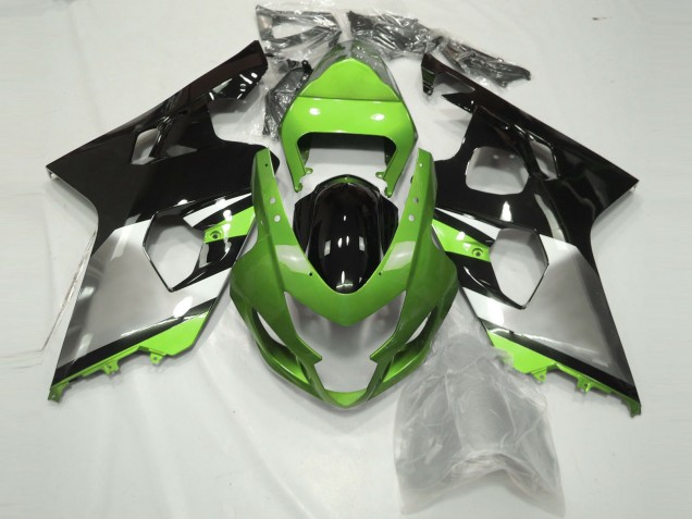 Billige Suzuki GSXR 600 / GSXR 750 Motorrad Verkleidung 2004-2005 - Grun Silber Glanzendes Schwarz