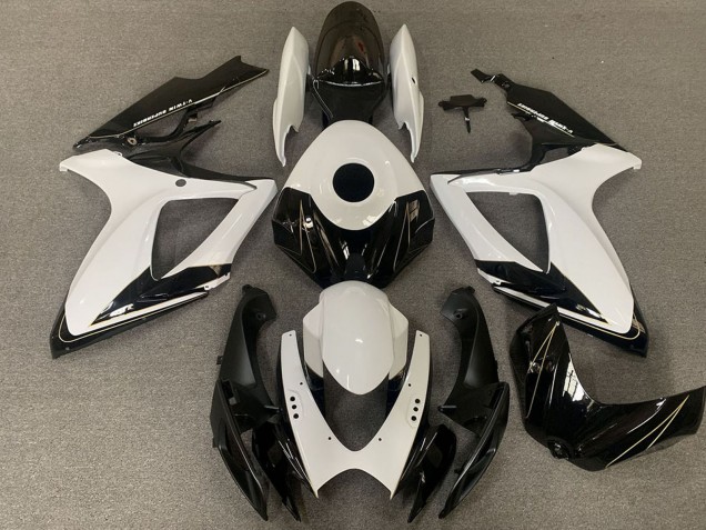 Billige Suzuki GSXR 600 / GSXR 750 Motorrad Verkleidung 2006-2007 - Weiss Glanzendes Schwarz