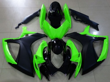 Billige Suzuki GSXR 600 / GSXR 750 Motorrad Verkleidung 2006-2007 - Grun Glanzendes Schwarz Matt Schwarz