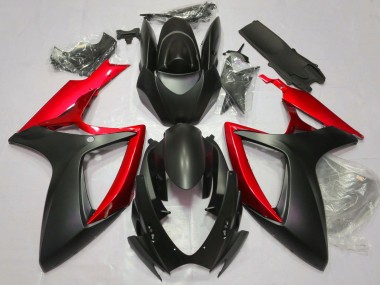 Billige Suzuki GSXR 600 / GSXR 750 Motorrad Verkleidung 2006-2007 - Matt Schwarz Rot